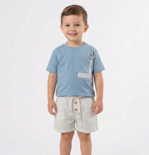 Boys Two Piece Pocket T-Shirt & Striped Shorts Set (3-6Y)
