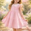 wizzy 1 pink Girls Layered Anglaise Collar Frilly Sleeve Cotton Dress (2-9Y)