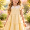 wizzy 1 yellow Girls Layered Anglaise Collar Frilly Sleeve Cotton Dress (2-9Y)