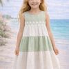 wizzy 2 green Girls Layered Panel Lace Trim Cotton Dress (2-9Y)