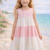 wizzy 2 peach Girls Layered Panel Lace Trim Cotton Dress (2-9Y)