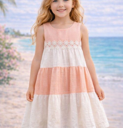 Girls Layered Panel Lace Trim Cotton Dress (2-9Y)