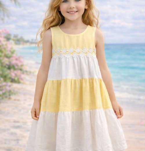 Girls Layered Panel Lace Trim Cotton Dress (2-9Y)