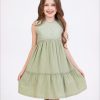 wizzy 4 green Girls Layered Embroidered Cut Out Effect Cotton Dress (2-9Y)