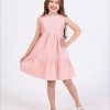 wizzy 4 pink Girls Layered Embroidered Cut Out Effect Cotton Dress (2-9Y)