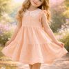 wizzy peach Girls Layered Anglaise Collar Frilly Sleeve Cotton Dress (2-9Y)