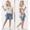 314 Girls Two Piece Flower Embossed Diamante T-Shirt & Denim Shorts Set with Purse (3-6Y)