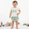 by1 green Baby Girls Two Piece Frilly Bow Short Set (9-24M)