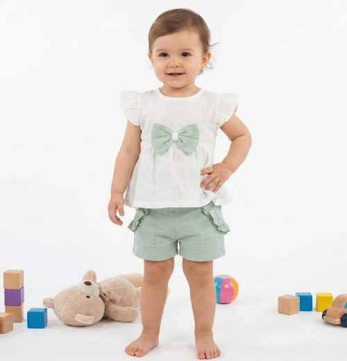 Baby Girls Two Piece Frilly Bow Short Set (9-24M)