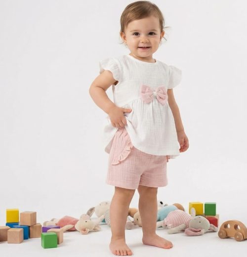 Baby Girls Two Piece Frilly Bow Short Set (9-24M)