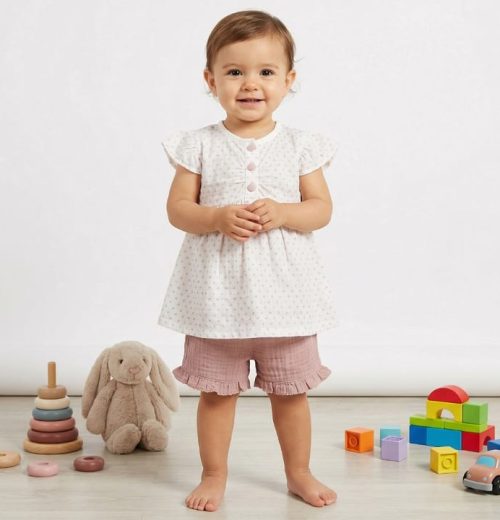 Baby Girls Two Piece Polka Dot Short Set (9-24M)