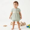 by3 green Baby Girls Two Piece Lace Trim Crinkle Short Set (9-24M)
