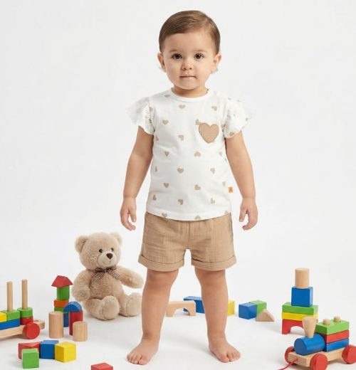 Baby Girls Two Piece Heart Print Short Set (9-24M)