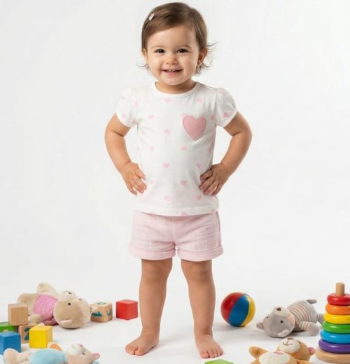 Baby Girls Two Piece Heart Print Short Set (9-24M)