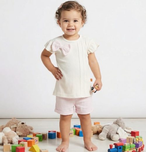 Baby Girls Two Piece Bow Short Set (9-24M)