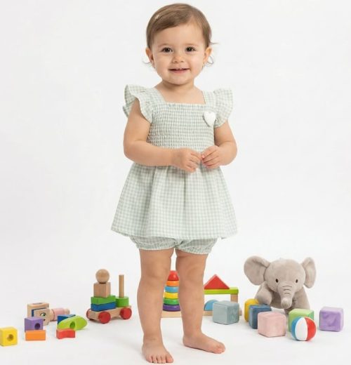 Baby Girls Two Piece Gingham Check Short Set (9-24M)