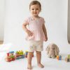 by8 pink Baby Girls Two Piece Flower Embroidered Crinkle Bow Short Set (9-24M)