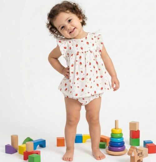 Baby Girls Two Piece Strawberry Print Dress with Panties (3-18M)