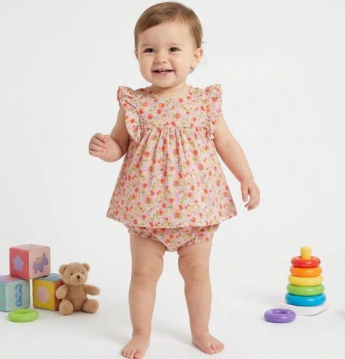Baby Girls Two Piece Floral Print Dress with Panties (3-18M)
