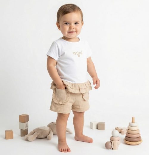 Baby Girls Two Piece Embroidered Frilly Top & Shorts Set (6-36M)