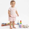 ch3 pink Baby Girls Two Piece Embroidered Frilly Top & Shorts Set (6-36M)