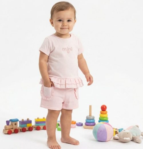 Baby Girls Two Piece Embroidered Frilly Top & Shorts Set (6-36M)