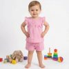ch4 pink Baby Girls Two Piece Anglaise Embroidered Bow Top & Shorts Set (12-36M)