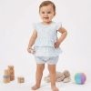 ch5 blue Baby Girls Two Piece Layered Floral Print Bow Dress with Panties (3-18M)