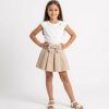 ch7 beige Girls Two Piece Diamante Stone Bow Top & Skirt Set (4-12Y)