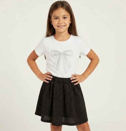 Girls Two Piece Diamante Bow Top & Diamante Skirt Set (4-12Y)