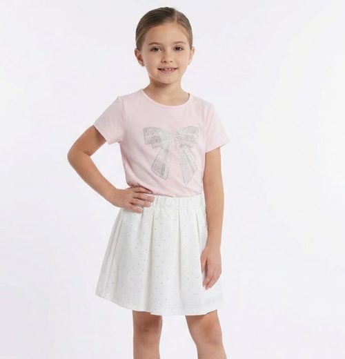 Girls Two Piece Diamante Bow Top & Diamante Skirt Set (4-12Y)