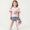 cherry Girls Two Piece Cherry Polka Dot T-Shirt & Denim Shorts Set with Backpack (3-6Y)