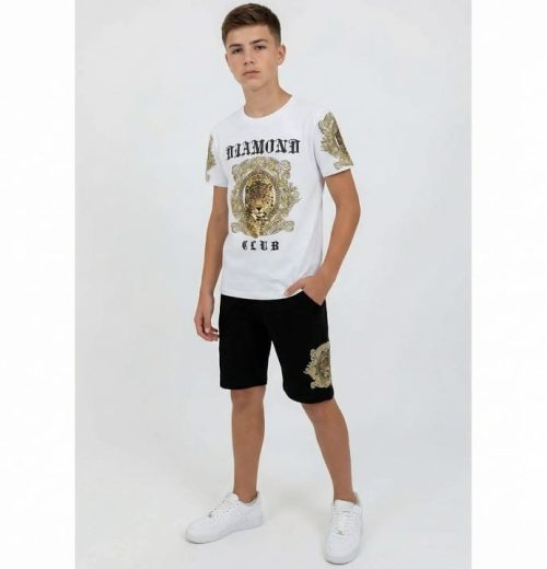 Boys Diamond Club Tiger Print T-Shirt & Shorts Set (4-14Y)