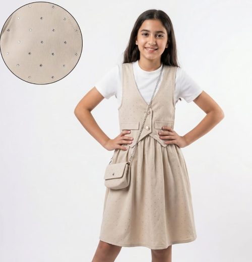 Girls Full Diamante Attached Waistcoat Dress with Purse (4-14Y)