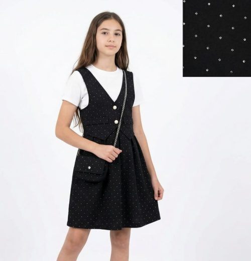 Girls Full Diamante Attached Waistcoat Dress with Purse (4-14Y)