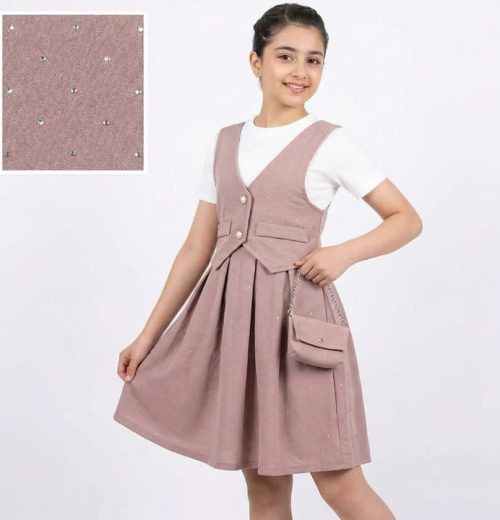 Girls Full Diamante Attached Waistcoat Dress with Purse (4-14Y)