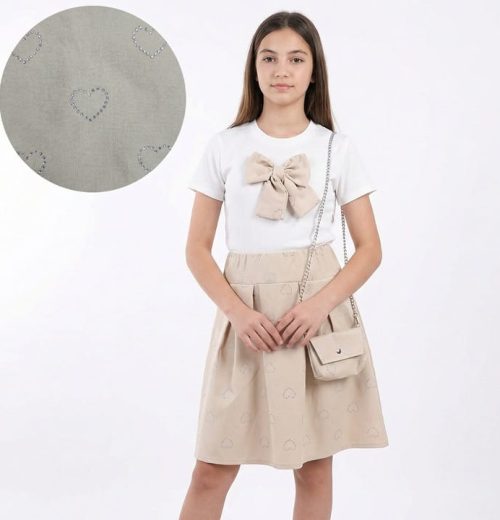 Girls Heart Diamante Bow Dress with Purse (4-14Y)