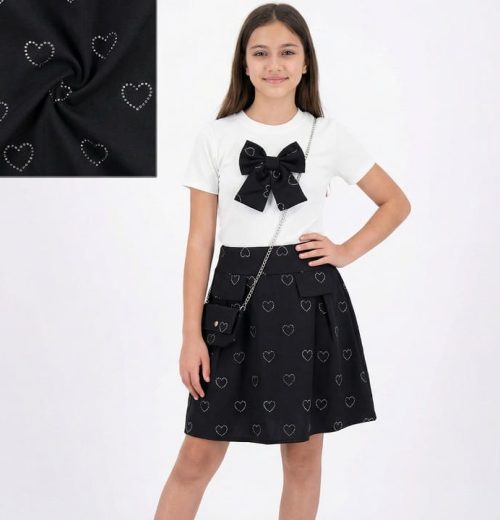 Girls Heart Diamante Bow Dress with Purse (4-14Y)