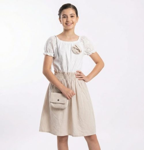 Girls Anglaise Pinstripe Dress with Purse (4-14Y)