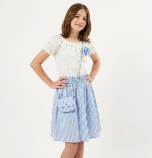 Girls Anglaise Pinstripe Dress with Purse (4-14Y)