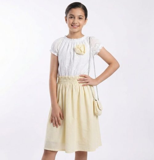 Girls Anglaise Pinstripe Dress with Purse (4-14Y)