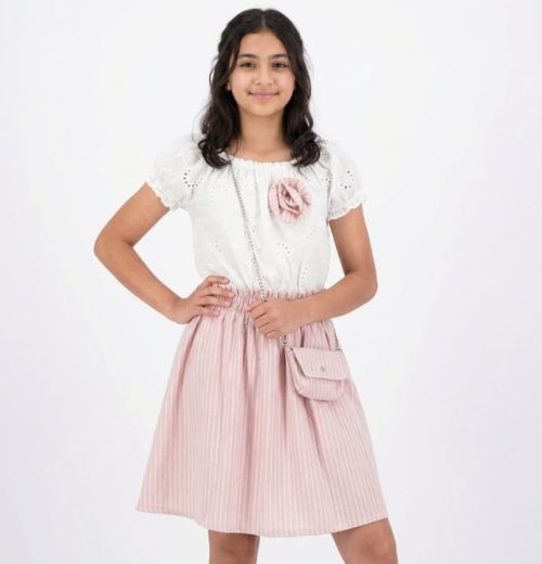 Girls Anglaise Pinstripe Dress with Purse (4-14Y)