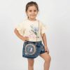 sel1 Girls Two Piece Floral Print Pearl T-Shirt & Denim Shorts Set with Purse (3-6Y)