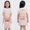 sel3 pink Girls Two Piece Flower Print Shirt & Pearl Button Dress with Back Pack (3-6Y)