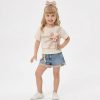 sel5 Girls Two Piece Check Trim Teddy T-Shirt & Denim Shorts Set with Purse (3-6Y)