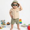 15083 Baby Boys Two Piece Embroidered Shirt & Shorts Set with Hat & Sunglasses (0-9M)