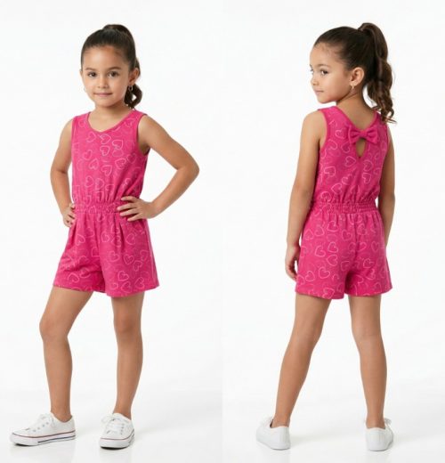 Girls Heart Glitter Print Play Suit  (3-6Y)