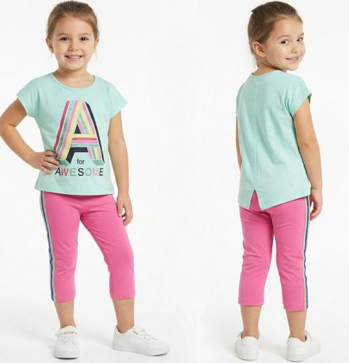 Girls "Awesome" Glitter Print Legging Set (3-6Y)
