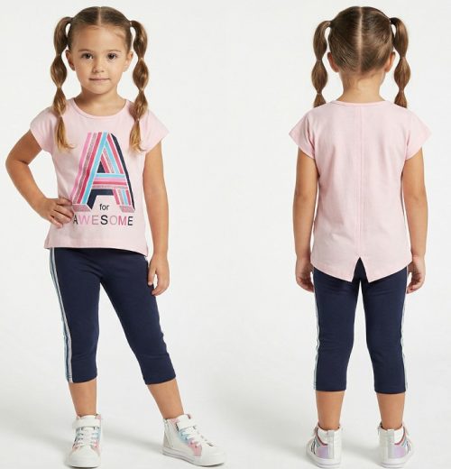 Girls "Awesome" Glitter Print Legging Set (3-6Y)