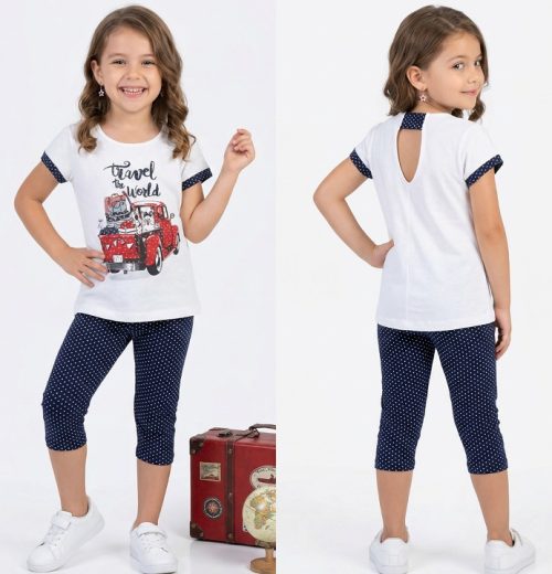Girls Polka Dot Diamante Car Print Legging Set (3-6Y)